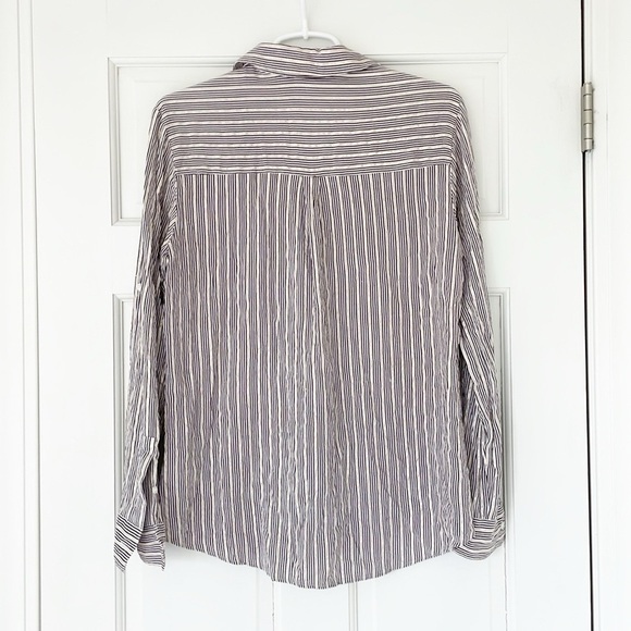 EXPRESS Portofino shirt size L purple white gold striped longsleeve blouse - Picture 2 of 6